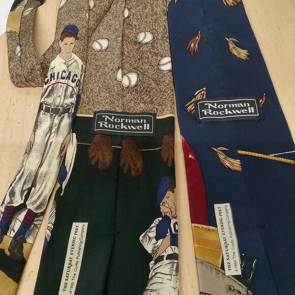 Set Of 2 Norman Rockwell Ties Men's Saturday Evening Post Silk - Picture 4 of 6